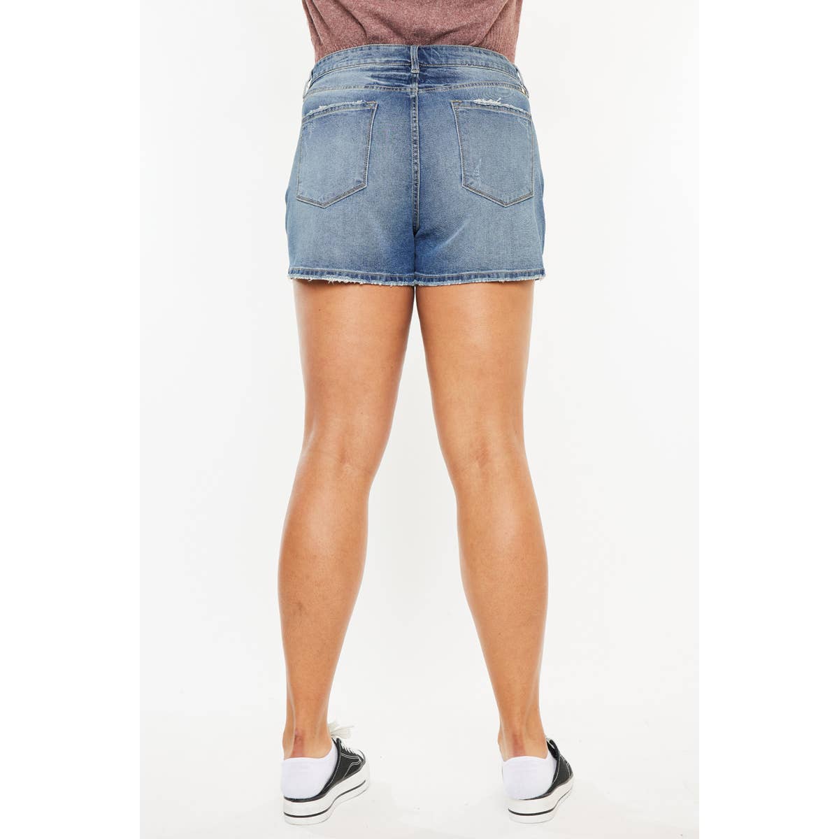 KanCan USA - Plus High Rise Mom Short Medium Stone Wash