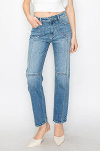 Thumbnail for WESTERN DETAILING HIGH RISE STRAIGHT LEG JEANS