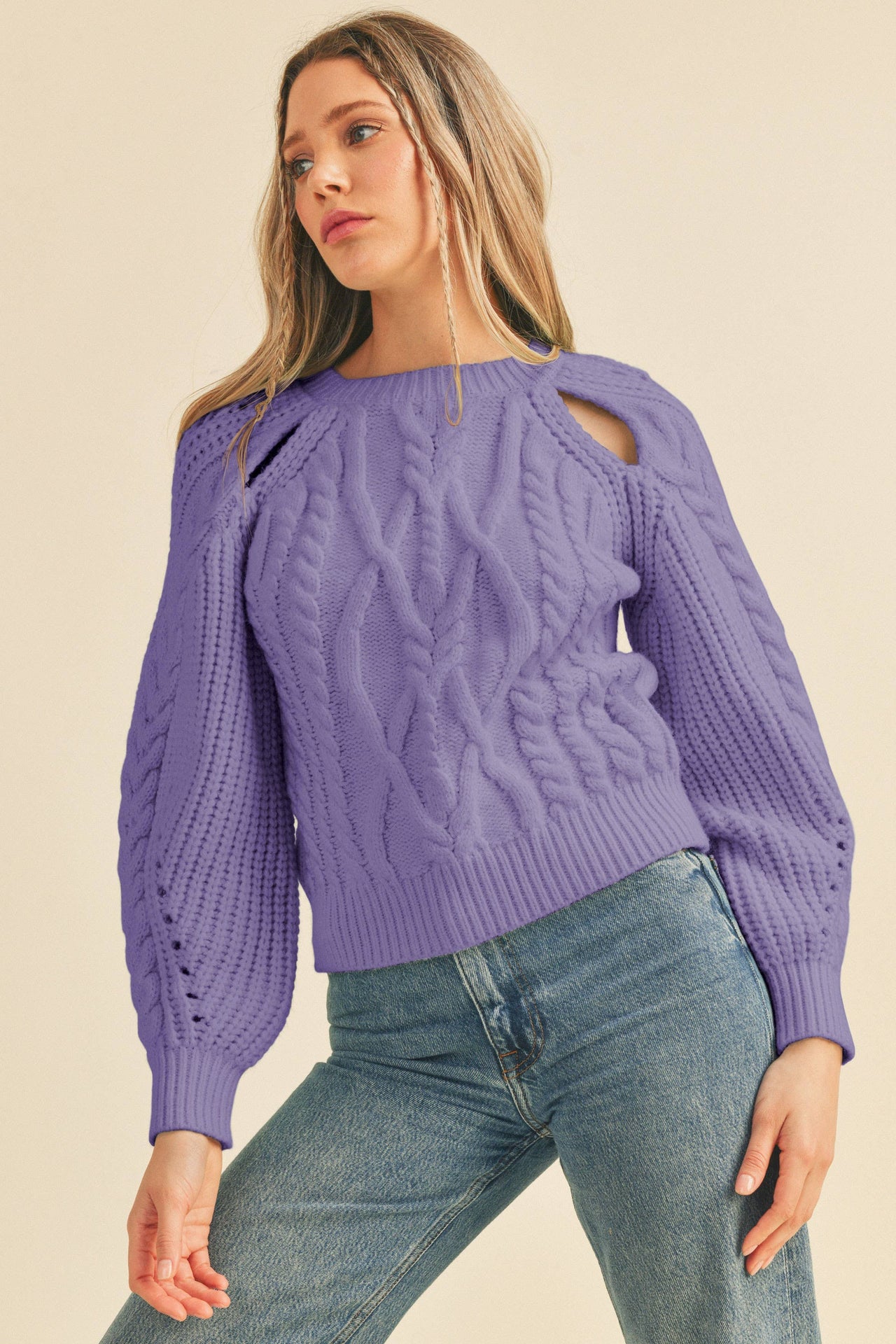 CUT OUT CABLE KNIT SWEATER