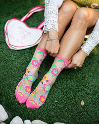 Thumbnail for Flamingo Floral Sheer Crew Sock