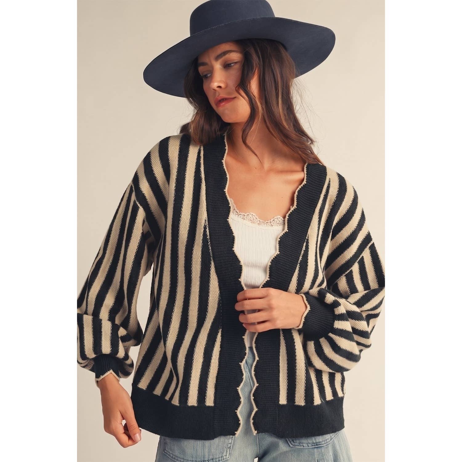 The Sylvie Striped Cardigan | Black & Cream