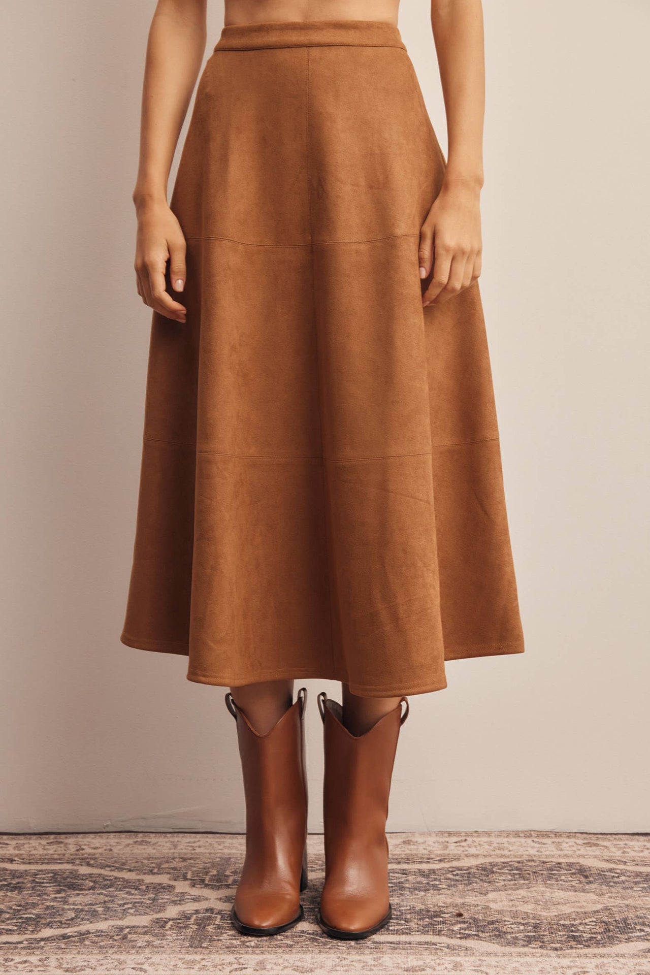 Stretched Suede A-Line Midi Skirt FSK0023