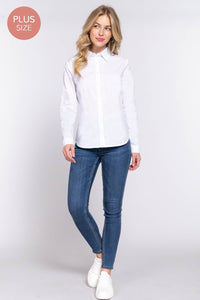 Thumbnail for [PLUS SIZE] Long Sleeve Button Down Stretch Poplin Shirt