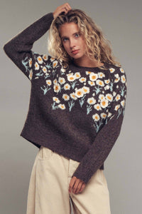 Thumbnail for Daisy Embossed 3D Floral Knit Sweater