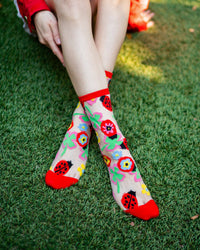 Thumbnail for Lucky Ladybug Sheer Crew Sock