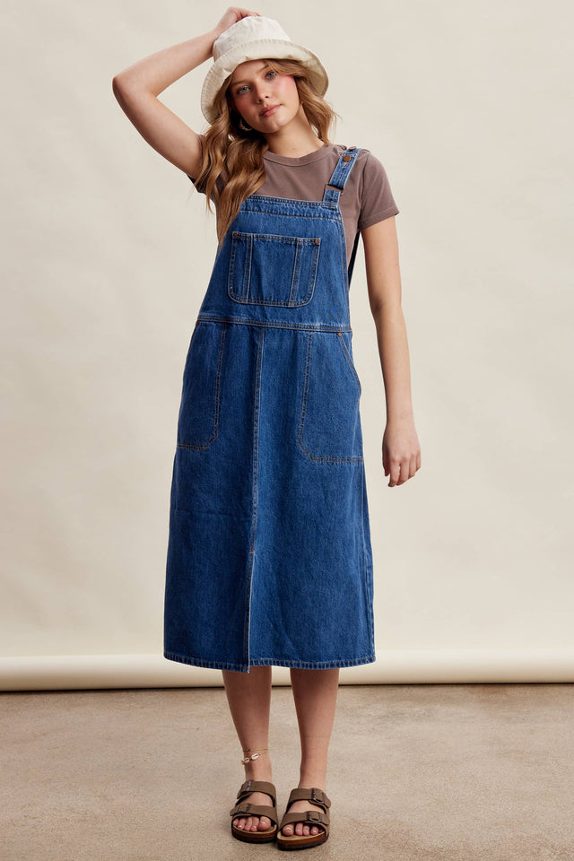 The Juliette Dress, Denim Overall Midi Dress S