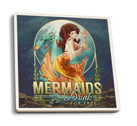 Thumbnail for Mermaids Drink for Free Ceramic Coaster