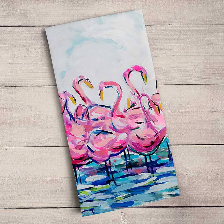 Flamingo Flock by Maren Devine Tea Towels