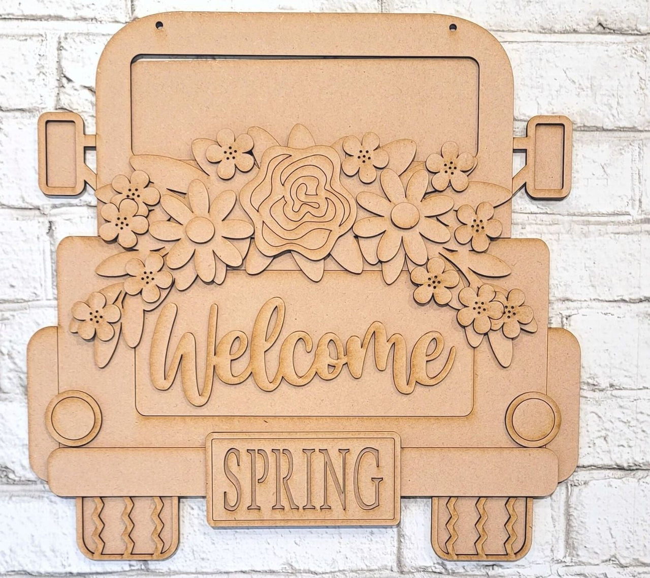 Welcome Floral Truck Back with Blank rear plate S 3-D Layered Wood Blank