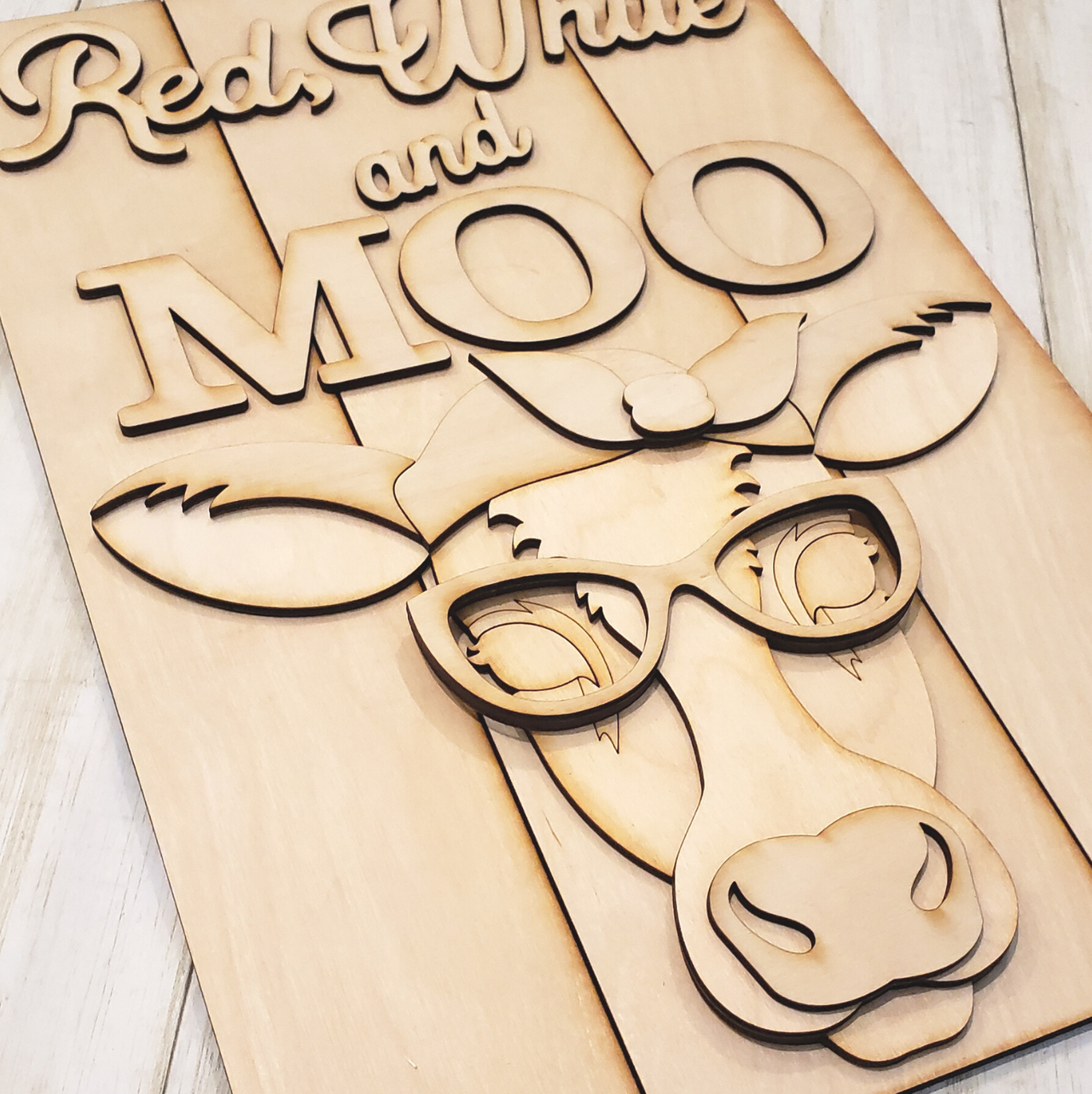 Red, White and Moo 3-D Layered Wood Blank