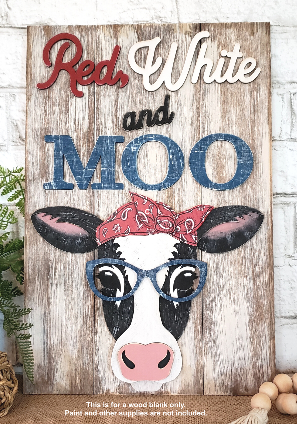 Red, White and Moo 3-D Layered Wood Blank