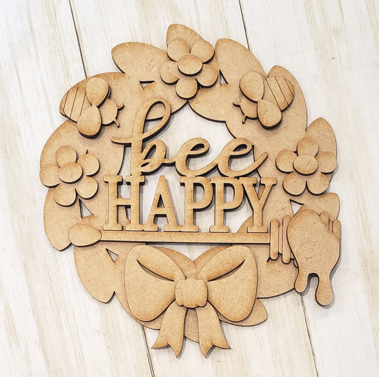 Bee Happy Wreath 3-D Layered Wood Blank - Rubbish Restyled