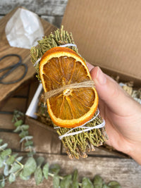 Thumbnail for Juniper Sage Stick with Dried Orange, Smudge Kit, Fall Decor