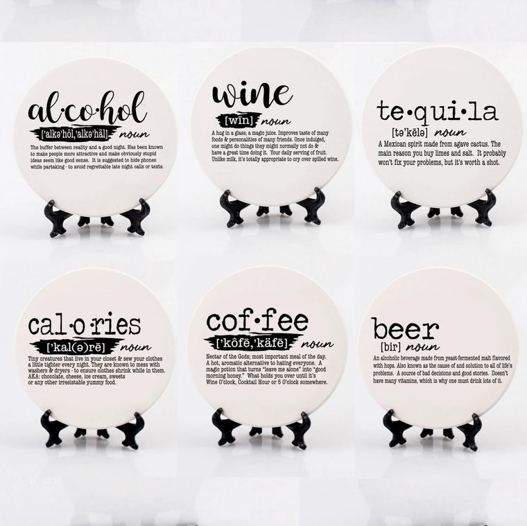 Calories Funny Dictionary Definition Coasters | Handmade Ceramic and Cork USA made - Rubbish Restyled