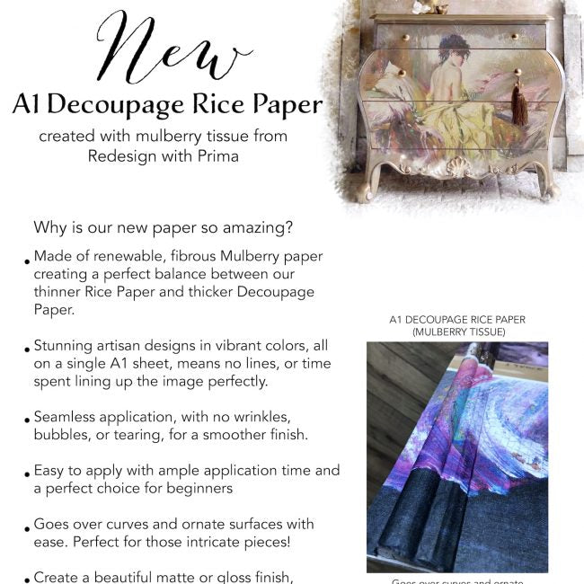 REDESIGN A1 DECOUPAGE RICE PAPER (MULBERRY TISSUE PAPER) – WHITE MAJESTY 23.4″X33.1″