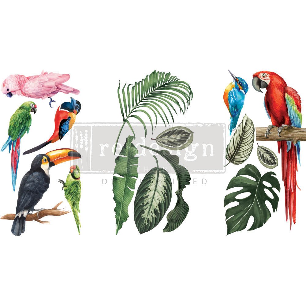 * New Release 6" x 12" Tropical Birds 3 sheets - Redesign with Prima Transfer - Rub on Decal - Rubbish Restyled